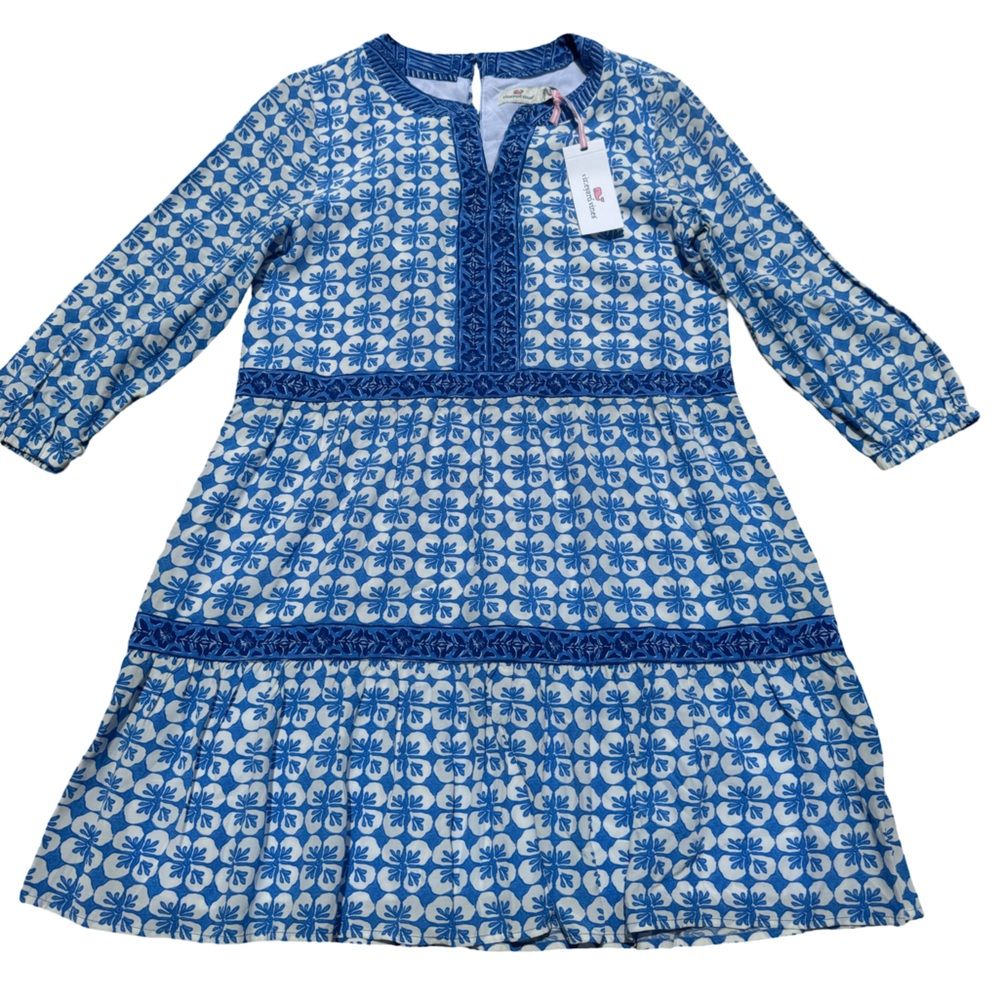 Vineyard Vines Girls Dress - Blue & White Floral Dress - Size Large
